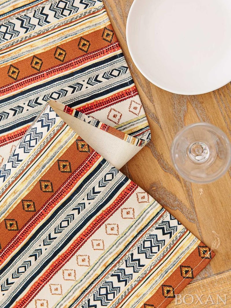 BOXAN Antique Southwestern Native Design Table Runner Cloth, Boho Cotton Geometric Striped Pattern Tribal Table Cover for Farmhouse Home Dinning Living Room Western Style Party Decor (12 X 48 inch) - Image 5